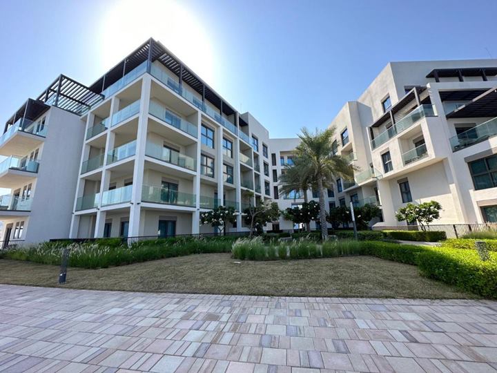 The apartment buildings around a garden