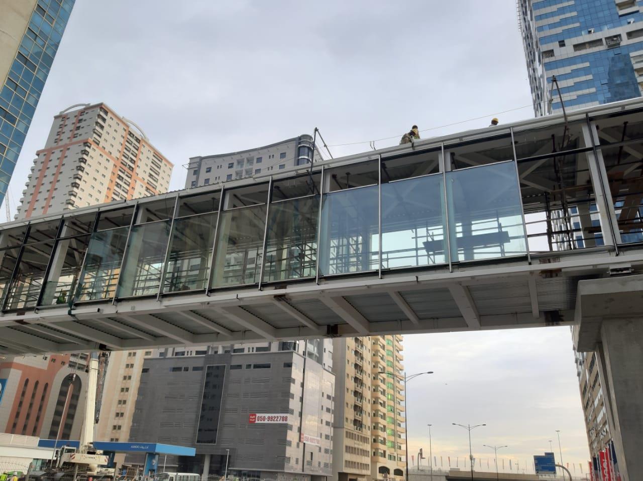 The glazed walkway before the fins