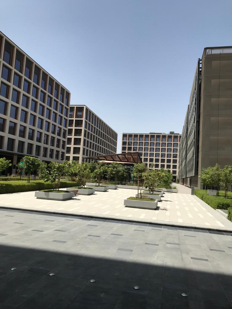 The office buildings around the courtyard