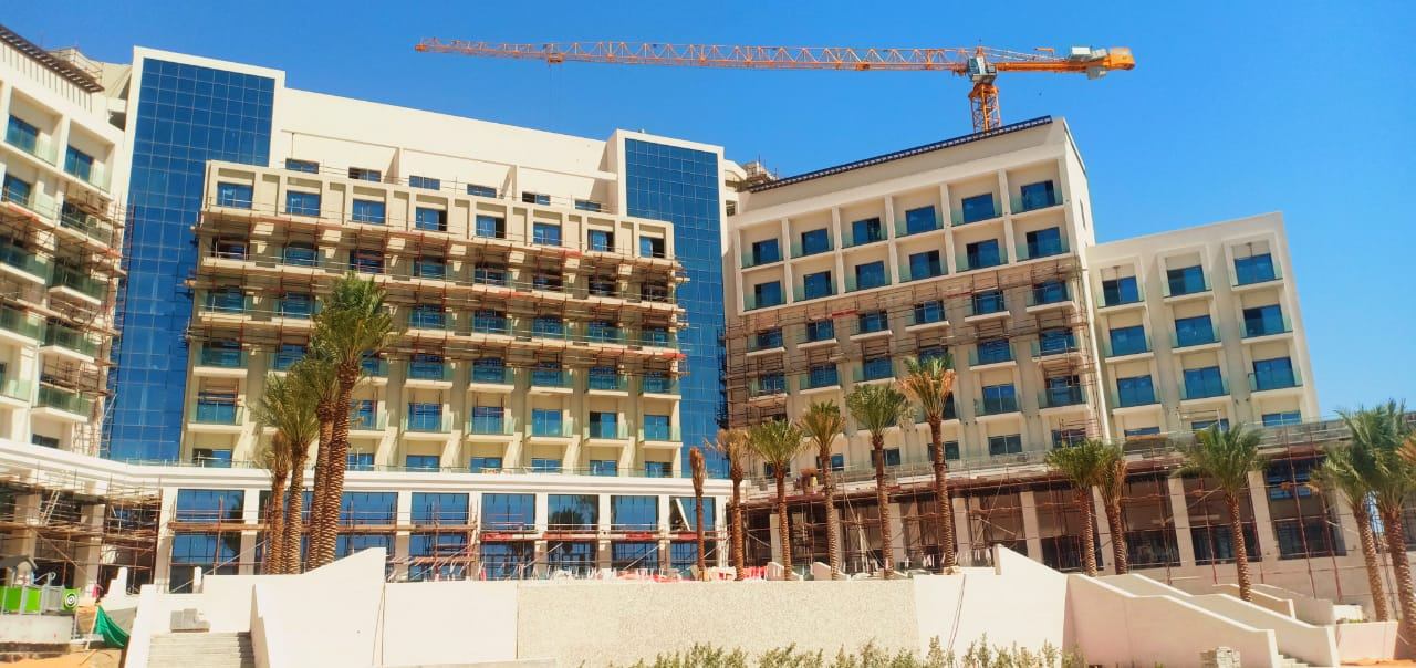 The hotel facade during construction