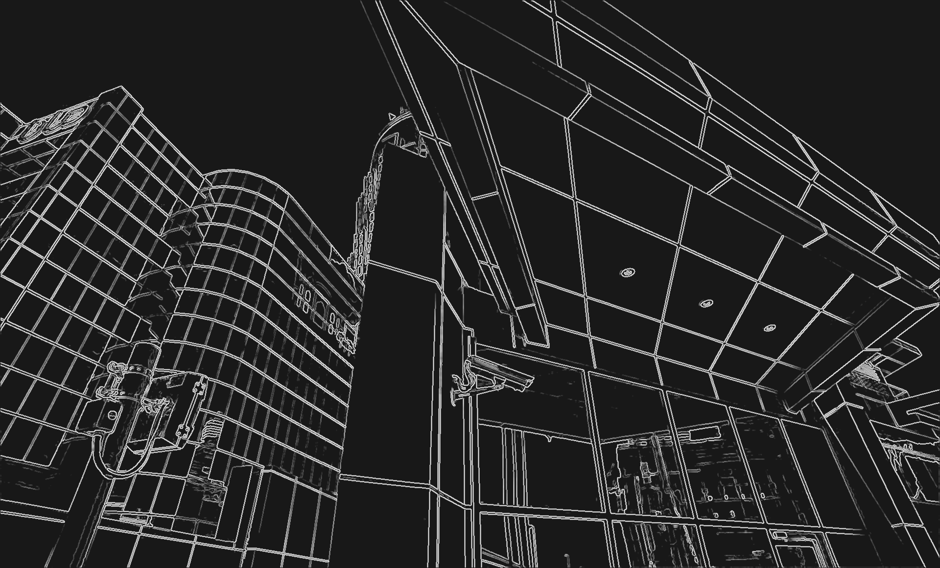 Line drawing of the entrance canopy of the JW Marriott Marquis Dubai