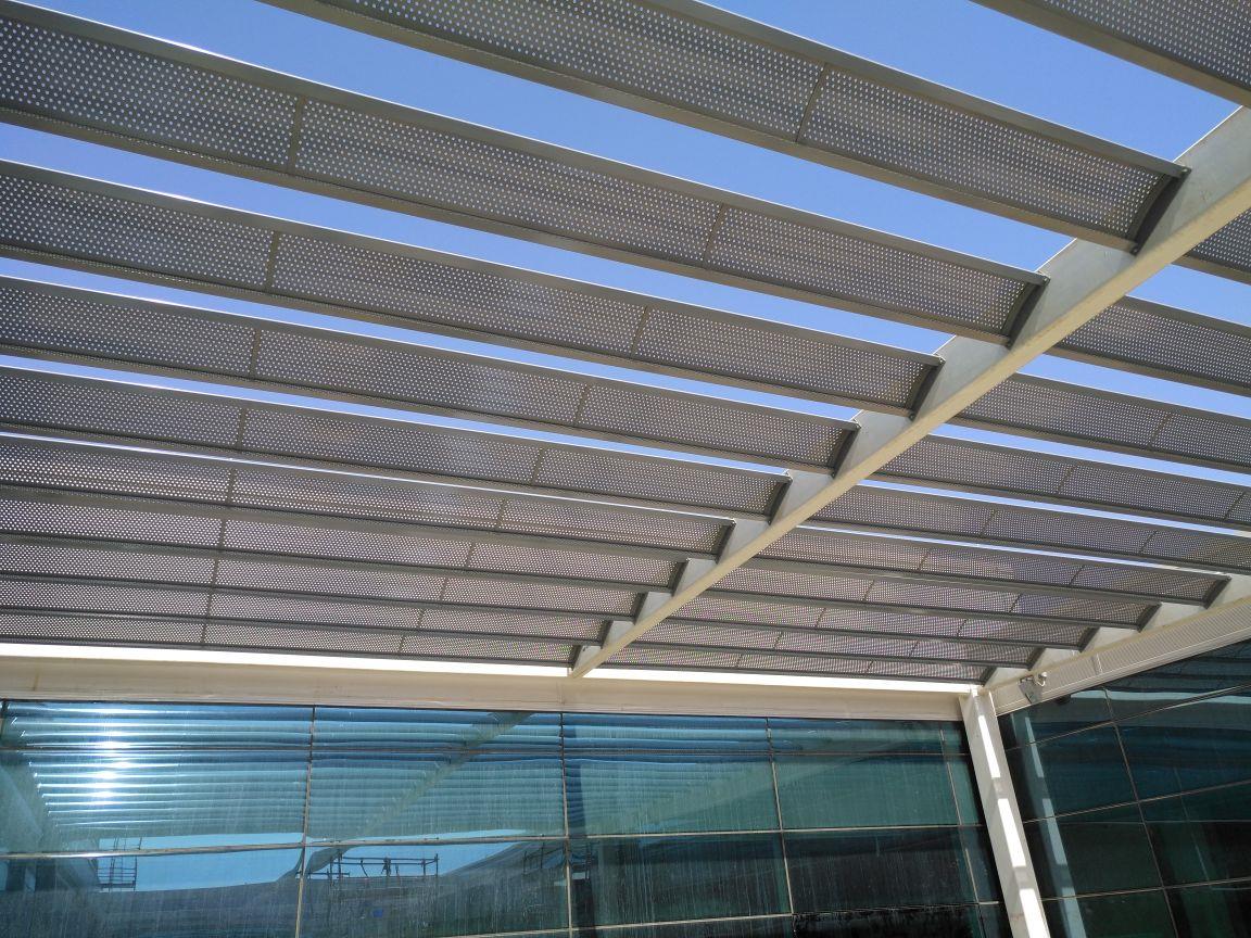 Shade blades over a walkway