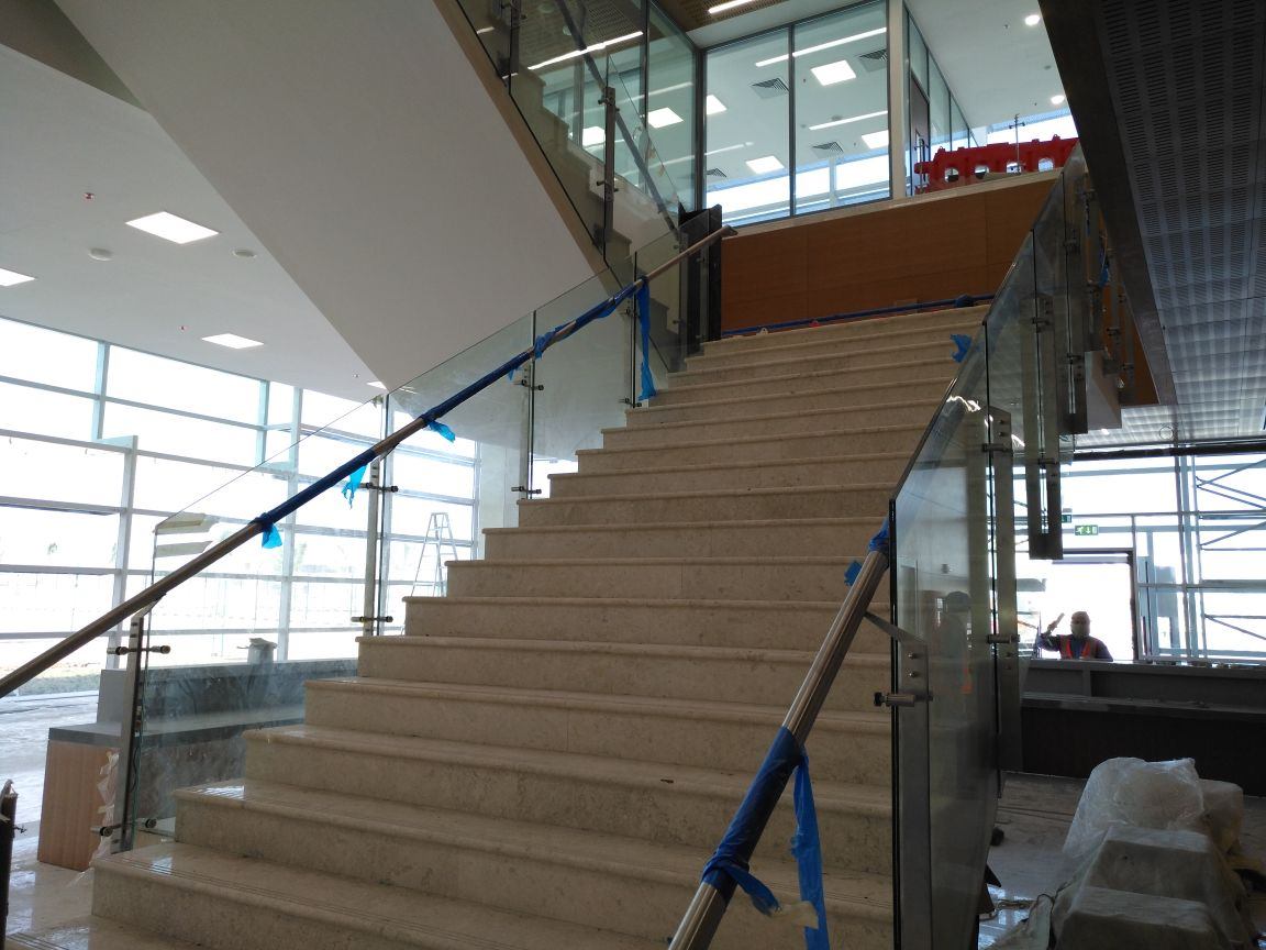 A glass balustrade on a staircase
